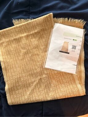 Pre-owned Fendi Beige & Cream FF Logo Fringe Scarf w/COA